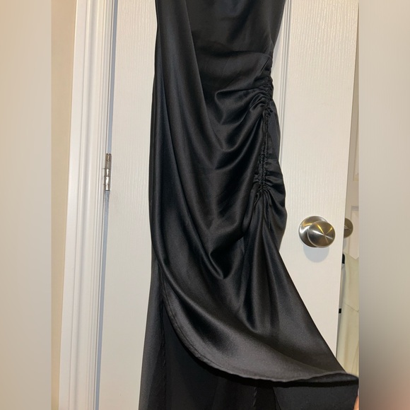 Black Satin Cowl Neck dress with ruching - Picture 12 of 12